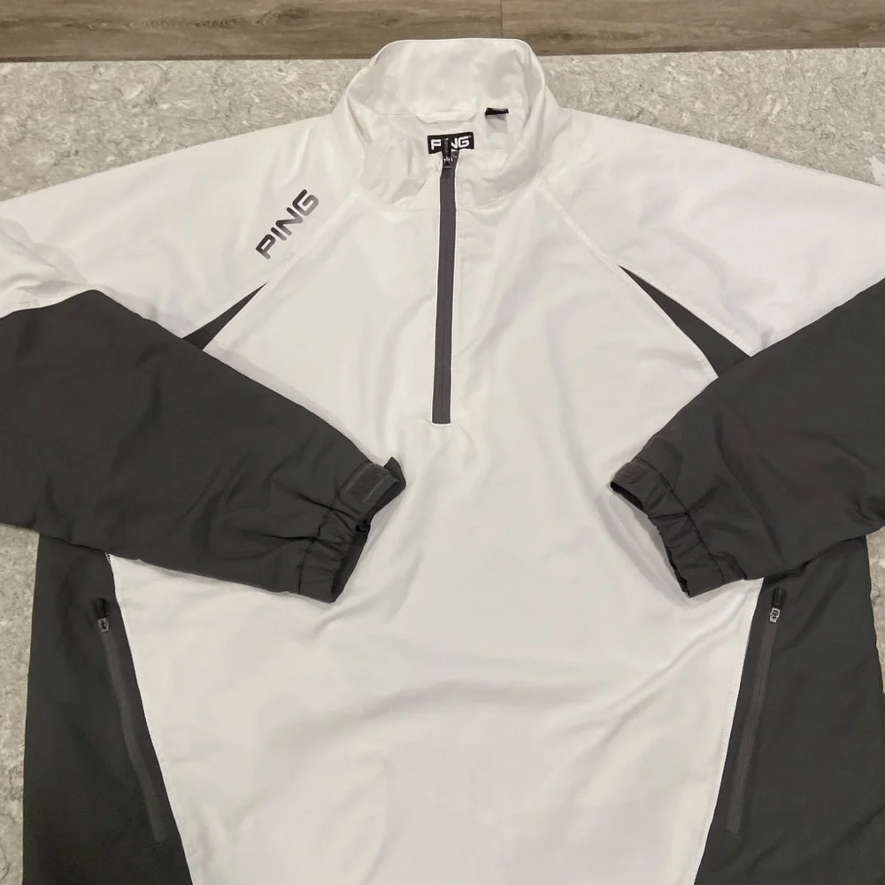 Ping Men's White and Gray 1/4 Zip Golf Windbreaker-Large - Picture 3 of 10